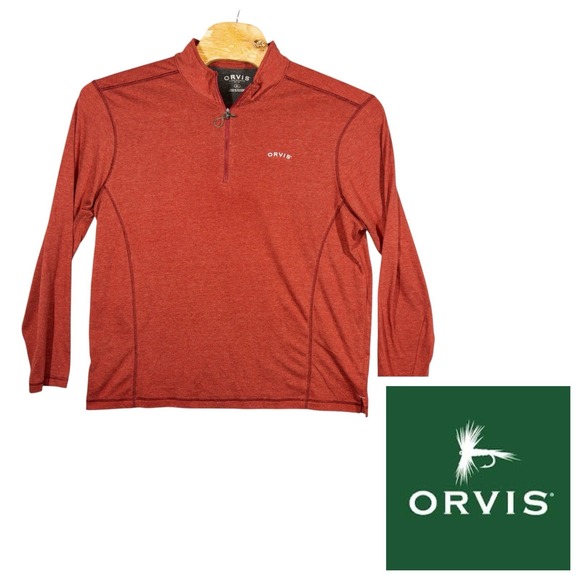 Orvis‎ Fishing Mens Long Sleeve Qtr Zip Pullover Size XL Red Outdoors Gorpcore - Picture 1 of 7